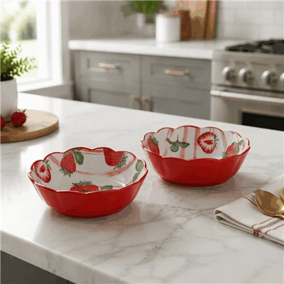 Cute Strawberry Print Ceramic Dinnerware Set For Home Kitchen