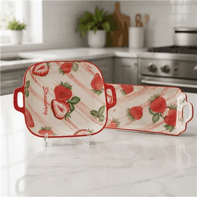 Cute Strawberry Print Ceramic Dinnerware Set For Home Kitchen